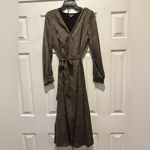 Vince Camuto Black and Brown Cheetah Long Sleeve Dress